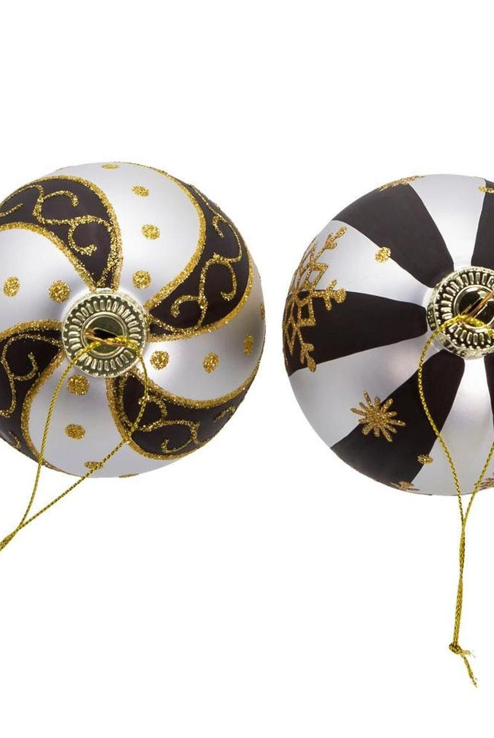 Kurt Adler 80 MM Silver/ Black/ Gold Glass Balls, 6-Piece Set