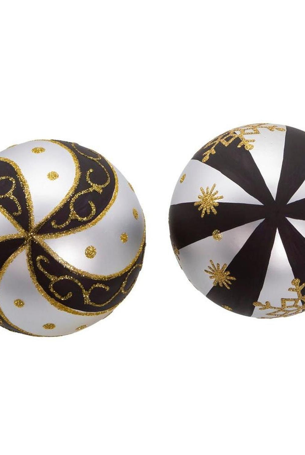 Kurt Adler 80 MM Silver/ Black/ Gold Glass Balls, 6-Piece Set