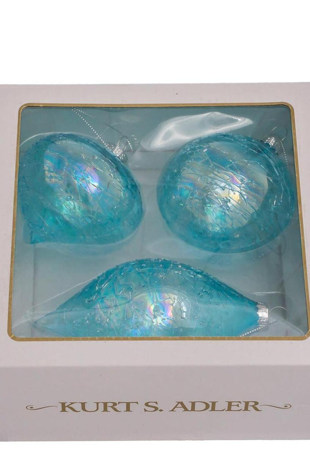 Kurt Adler 80MM Blue Finial, Onion, and Ball Glass Ornaments, Set of 3