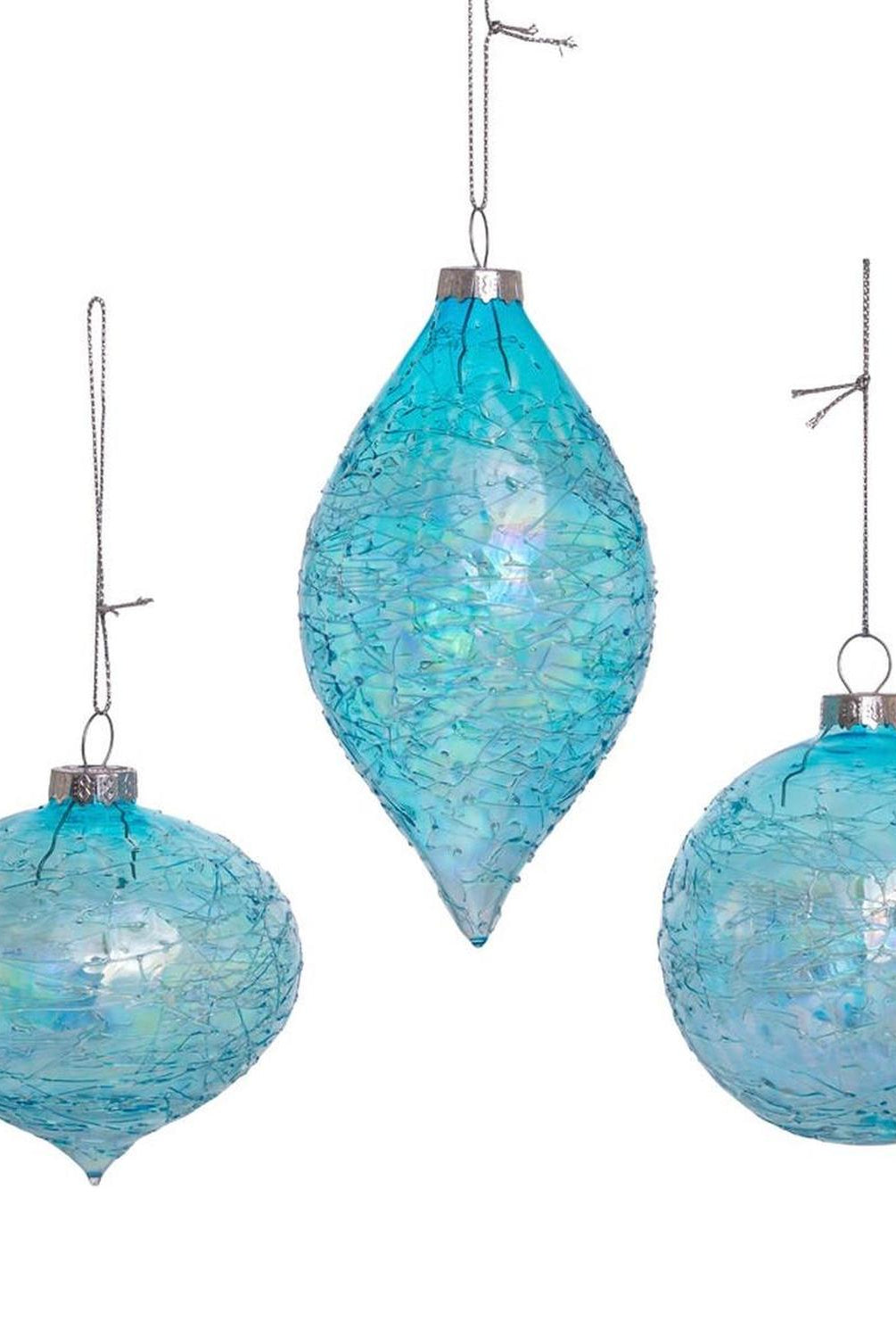 Kurt Adler 80MM Blue Finial, Onion, and Ball Glass Ornaments, Set of 3