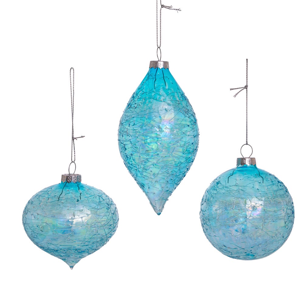 Shop For Kurt Adler 80MM Blue Finial, Onion, and Ball Glass Ornaments, Set of 3