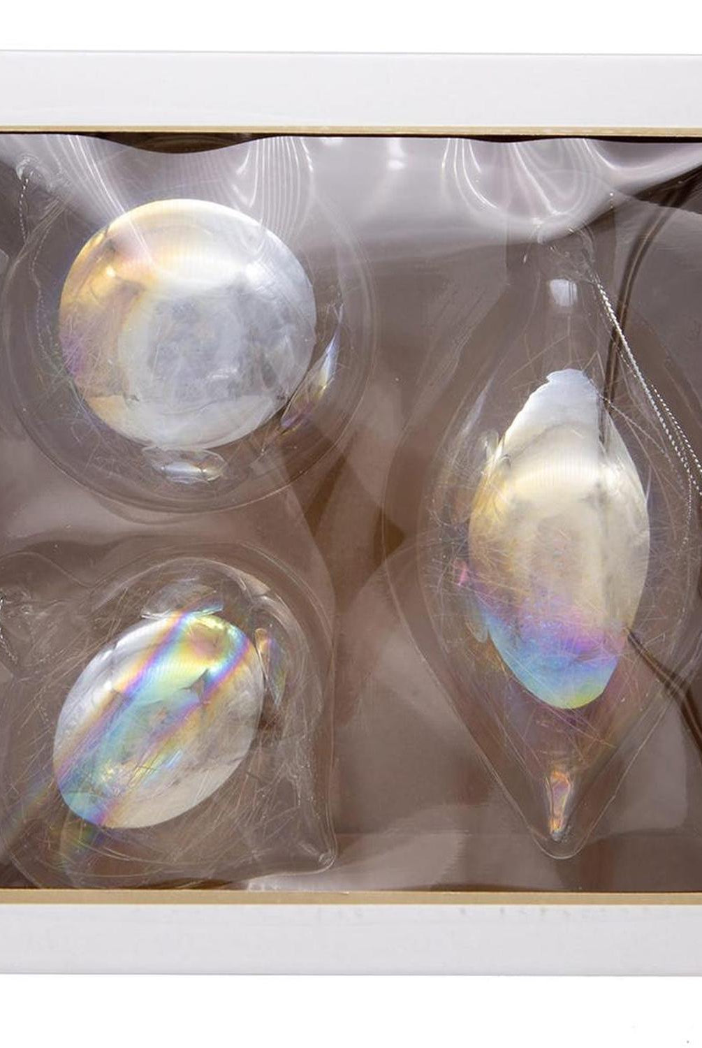Kurt Adler 80MM Clear Iridescent Ball, Onion and Teardrop Ornaments, 3 Piece Set