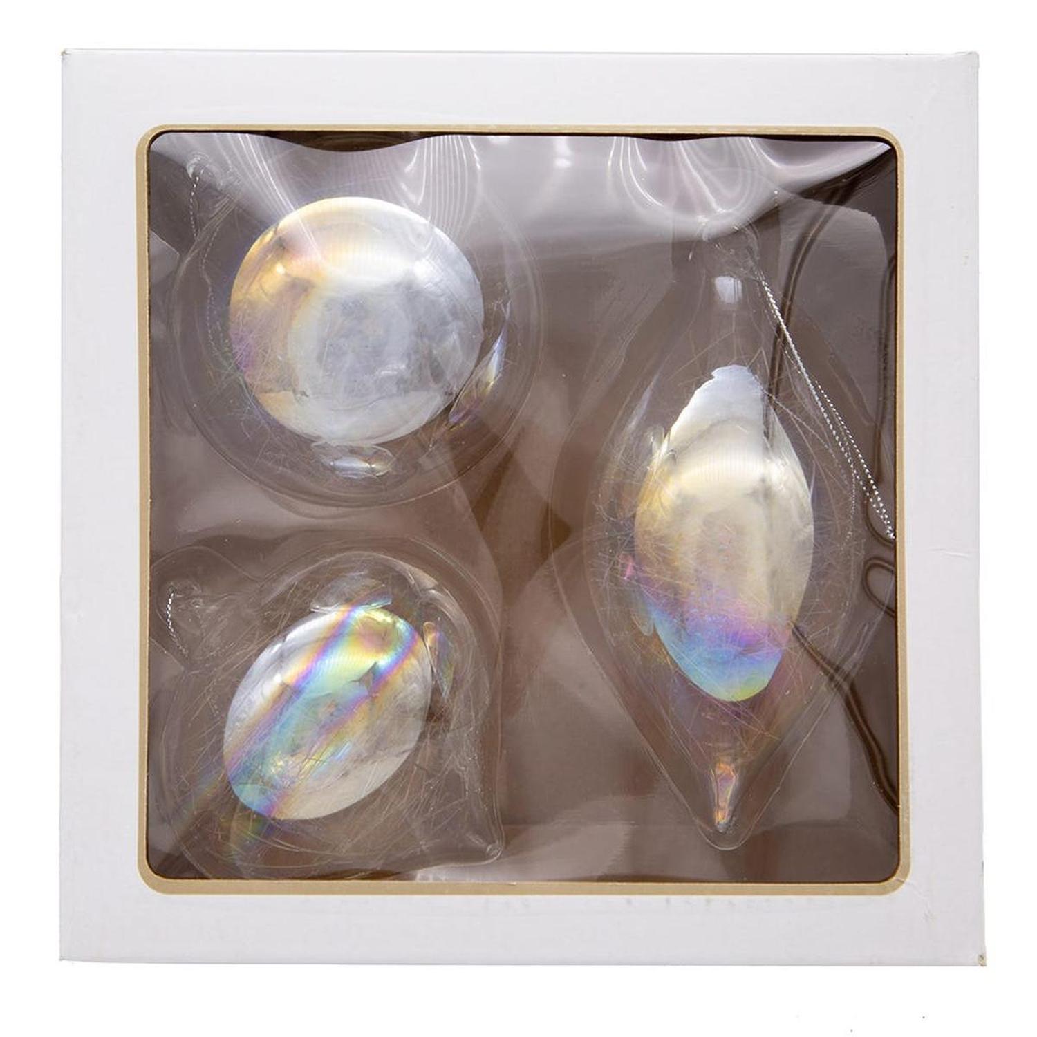 Shop For Kurt Adler 80MM Clear Iridescent Ball, Onion and Teardrop Ornaments, 3 Piece Set