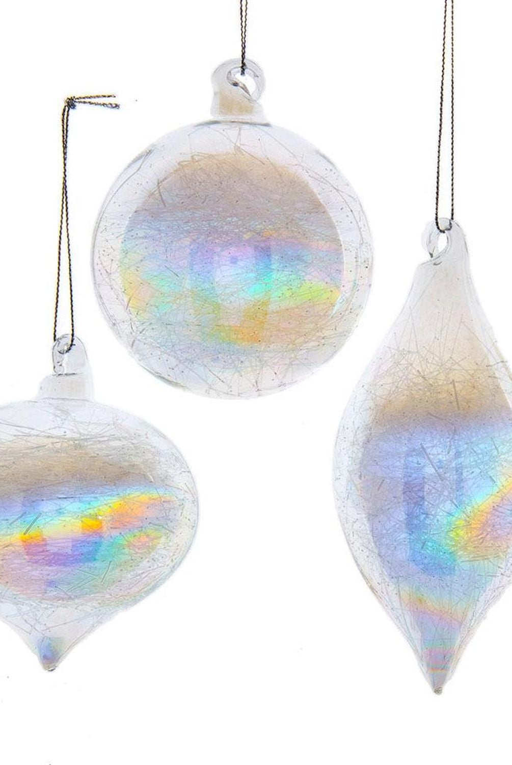 Kurt Adler 80MM Clear Iridescent Ball, Onion and Teardrop Ornaments, 3 Piece Set