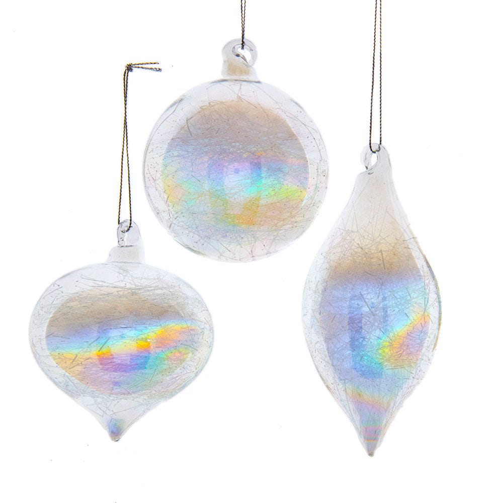 Shop For Kurt Adler 80MM Clear Iridescent Ball, Onion and Teardrop Ornaments, 3 Piece Set