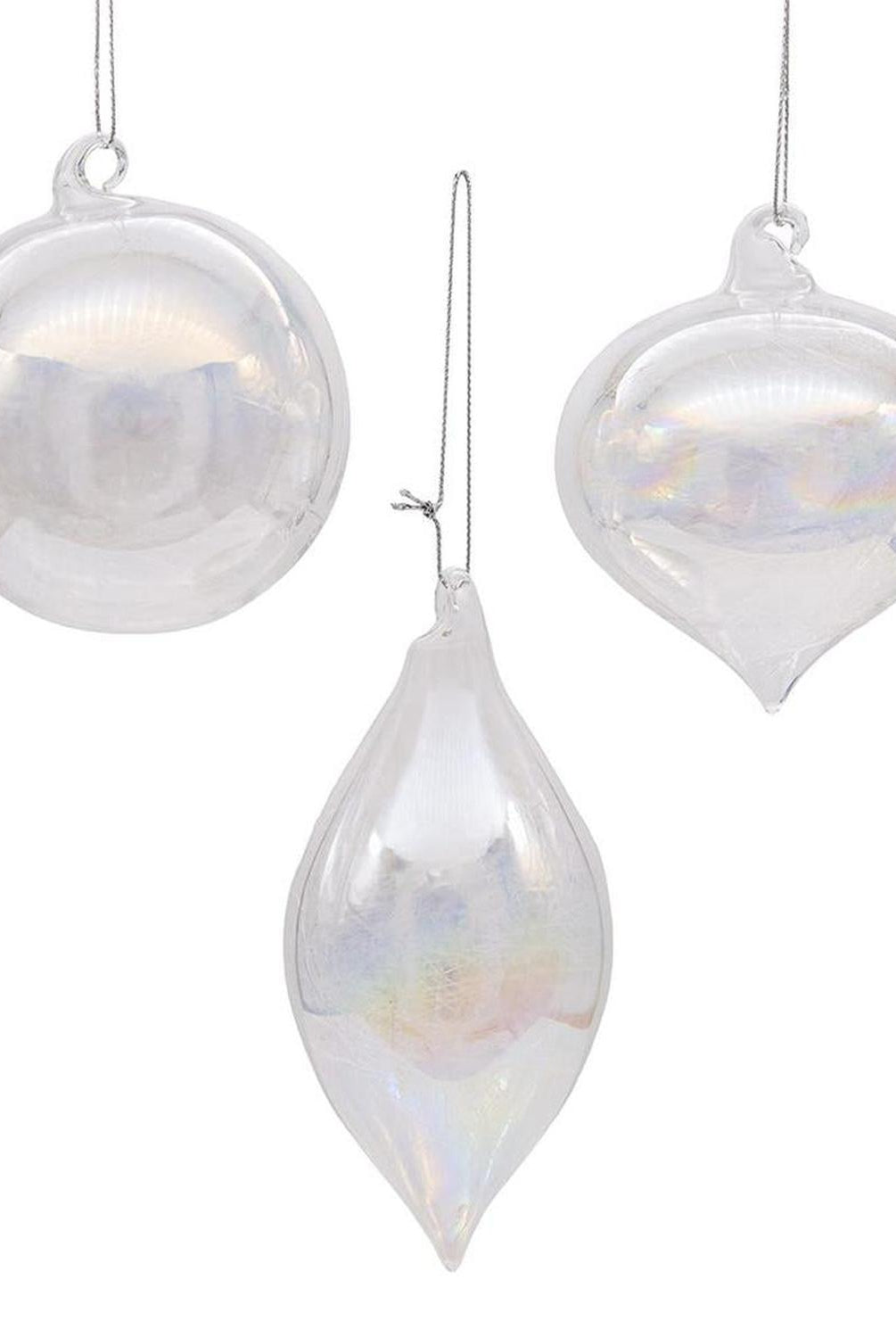 Kurt Adler 80MM Clear Iridescent Ball, Onion and Teardrop Ornaments, 3 Piece Set