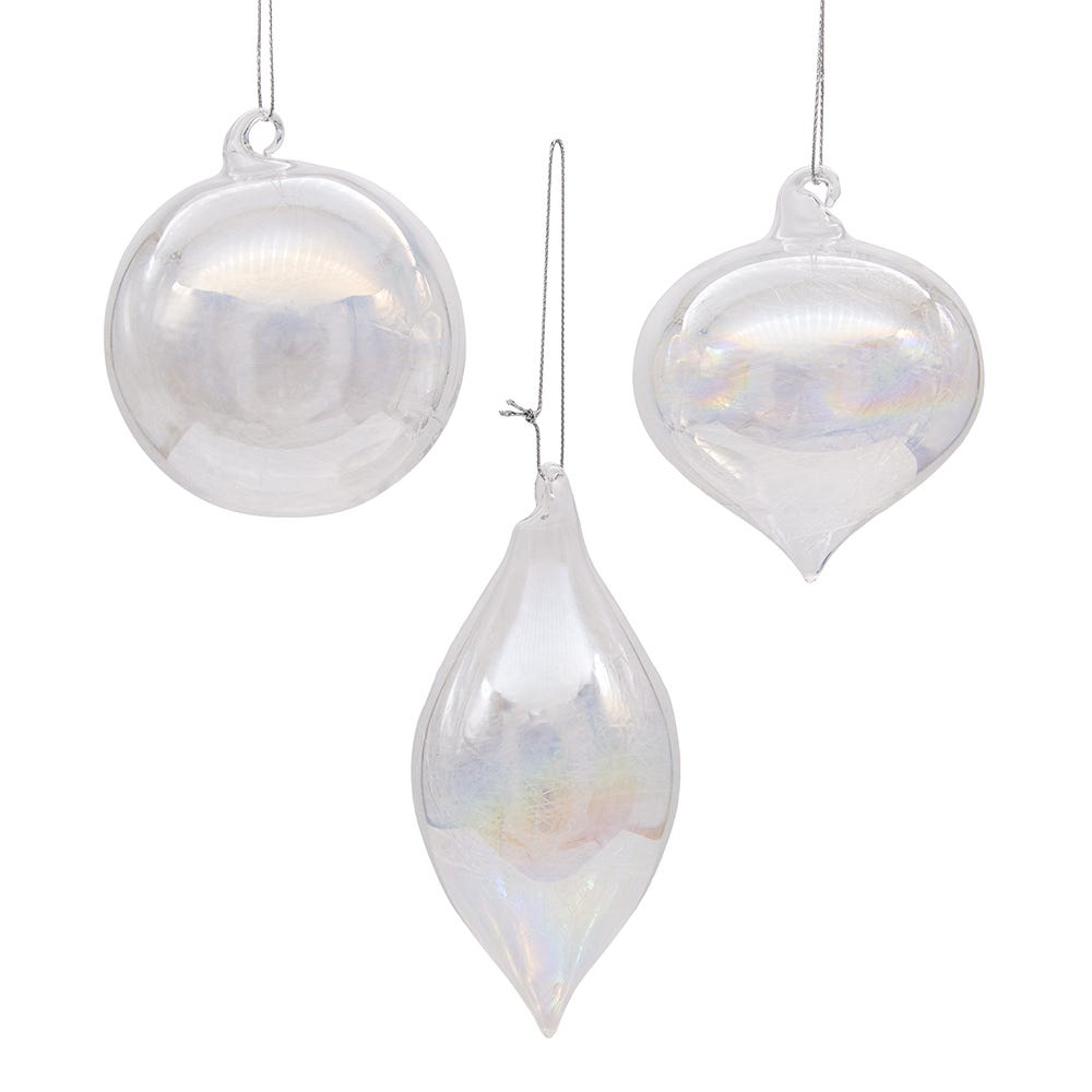 Shop For Kurt Adler 80MM Clear Iridescent Ball, Onion and Teardrop Ornaments, 3 Piece Set