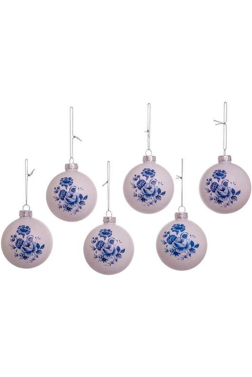 Kurt Adler 80MM Delft Blue Shiny Glass Ball Ornaments, 6-Piece Set