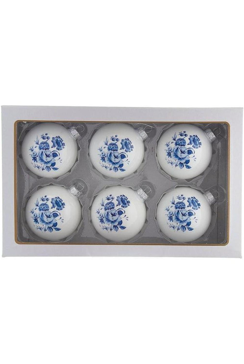 Kurt Adler 80MM Delft Blue Shiny Glass Ball Ornaments, 6-Piece Set