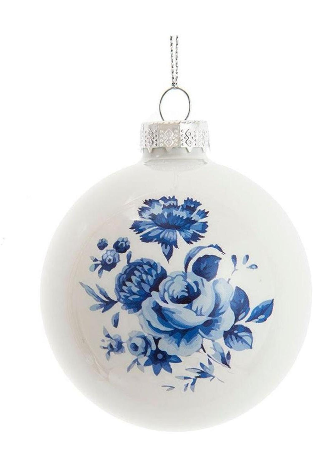 Kurt Adler 80MM Delft Blue Shiny Glass Ball Ornaments, 6-Piece Set