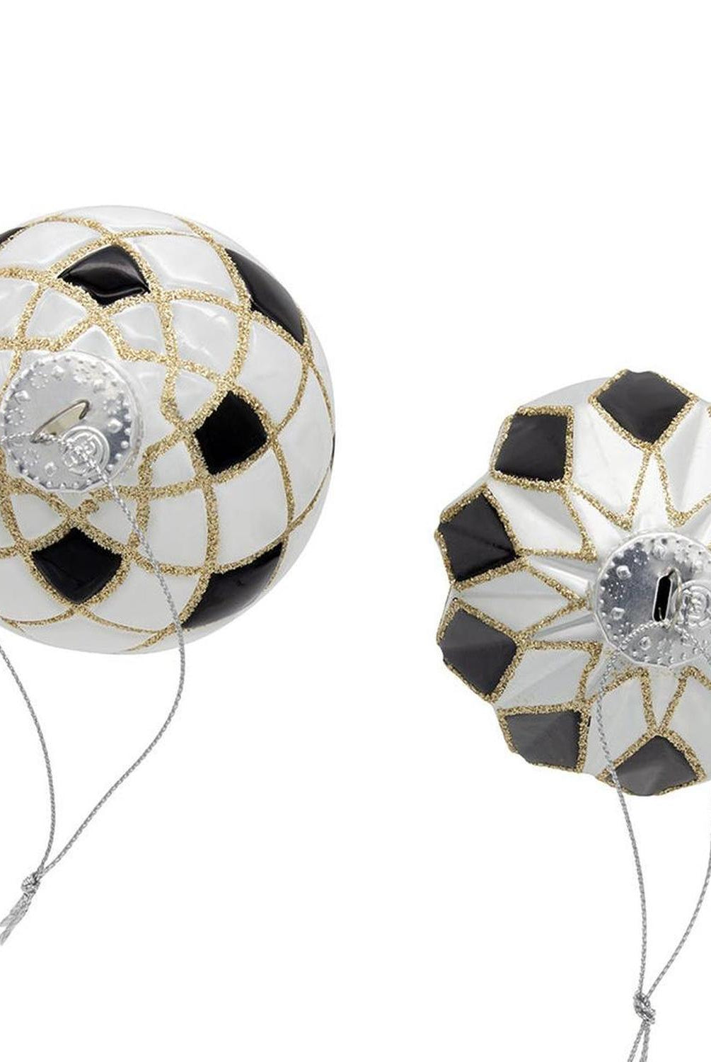 Kurt Adler 80MM Glass Black, White and Gold Checkered Ball Ornaments, 6-Piece Box