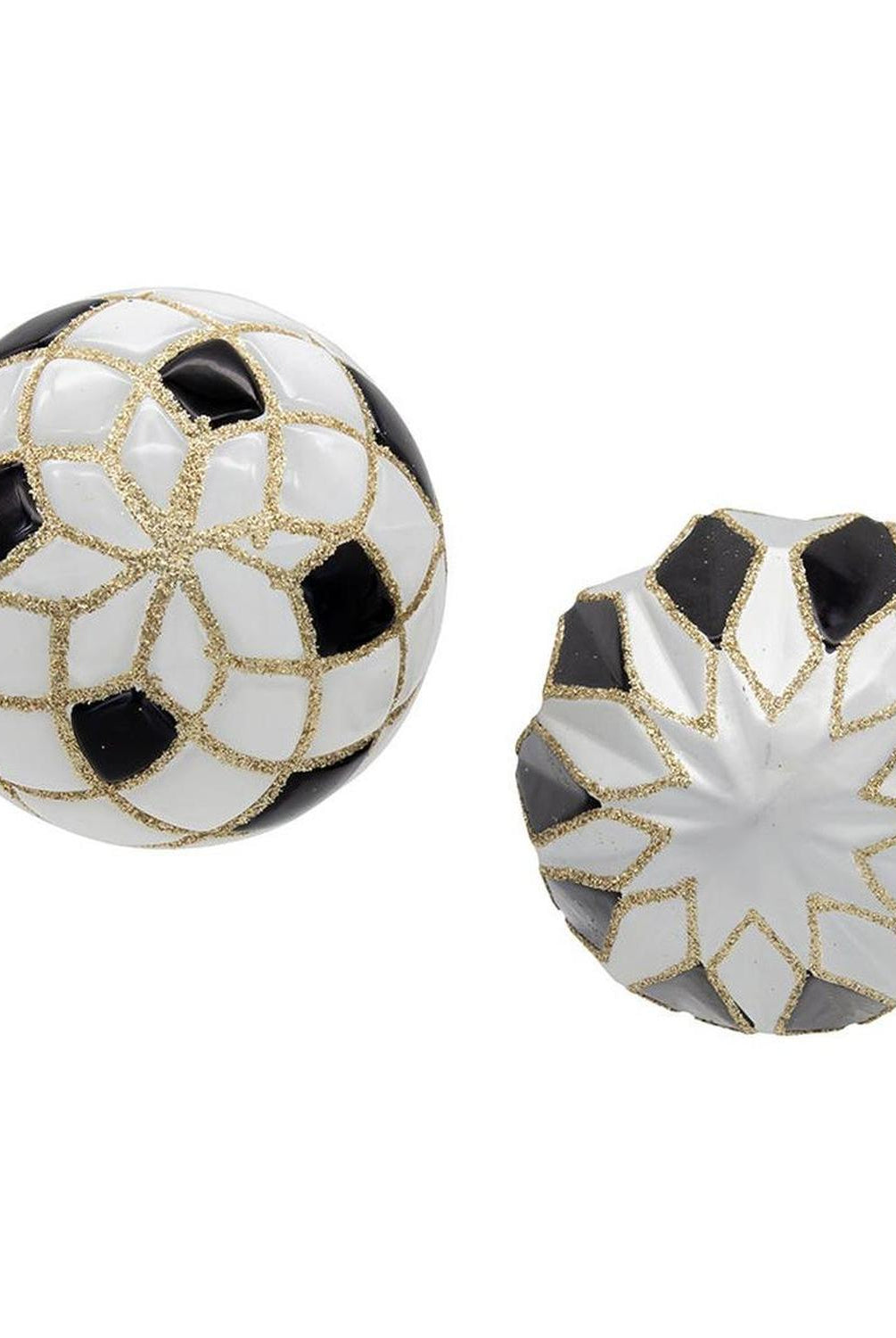 Kurt Adler 80MM Glass Black, White and Gold Checkered Ball Ornaments, 6-Piece Box