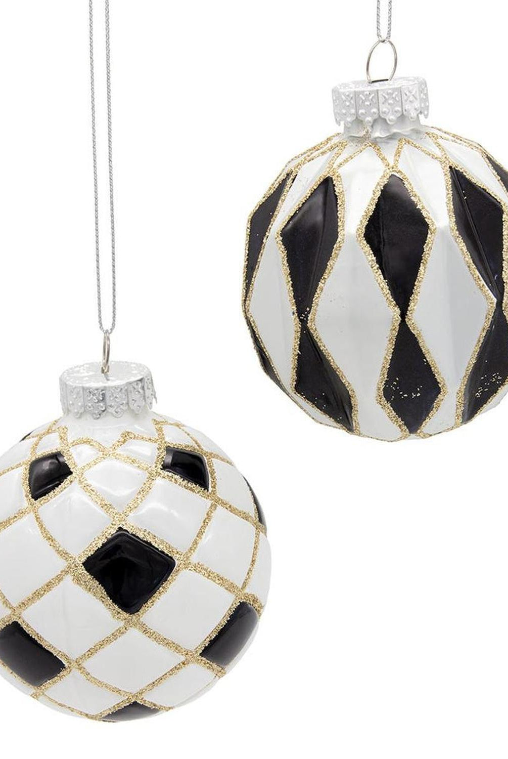 Kurt Adler 80MM Glass Black, White and Gold Checkered Ball Ornaments, 6-Piece Box