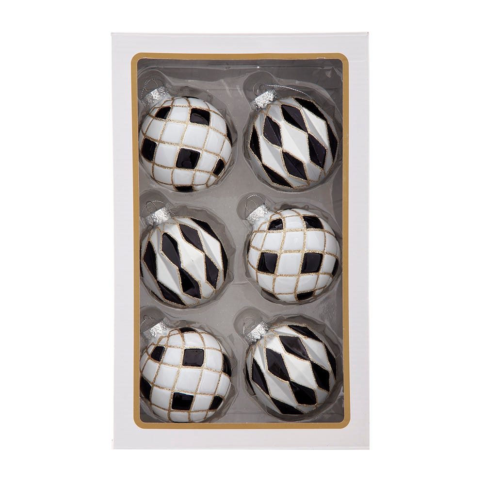 Shop For Kurt Adler 80MM Glass Black, White and Gold Checkered Ball Ornaments, 6 - Piece Box