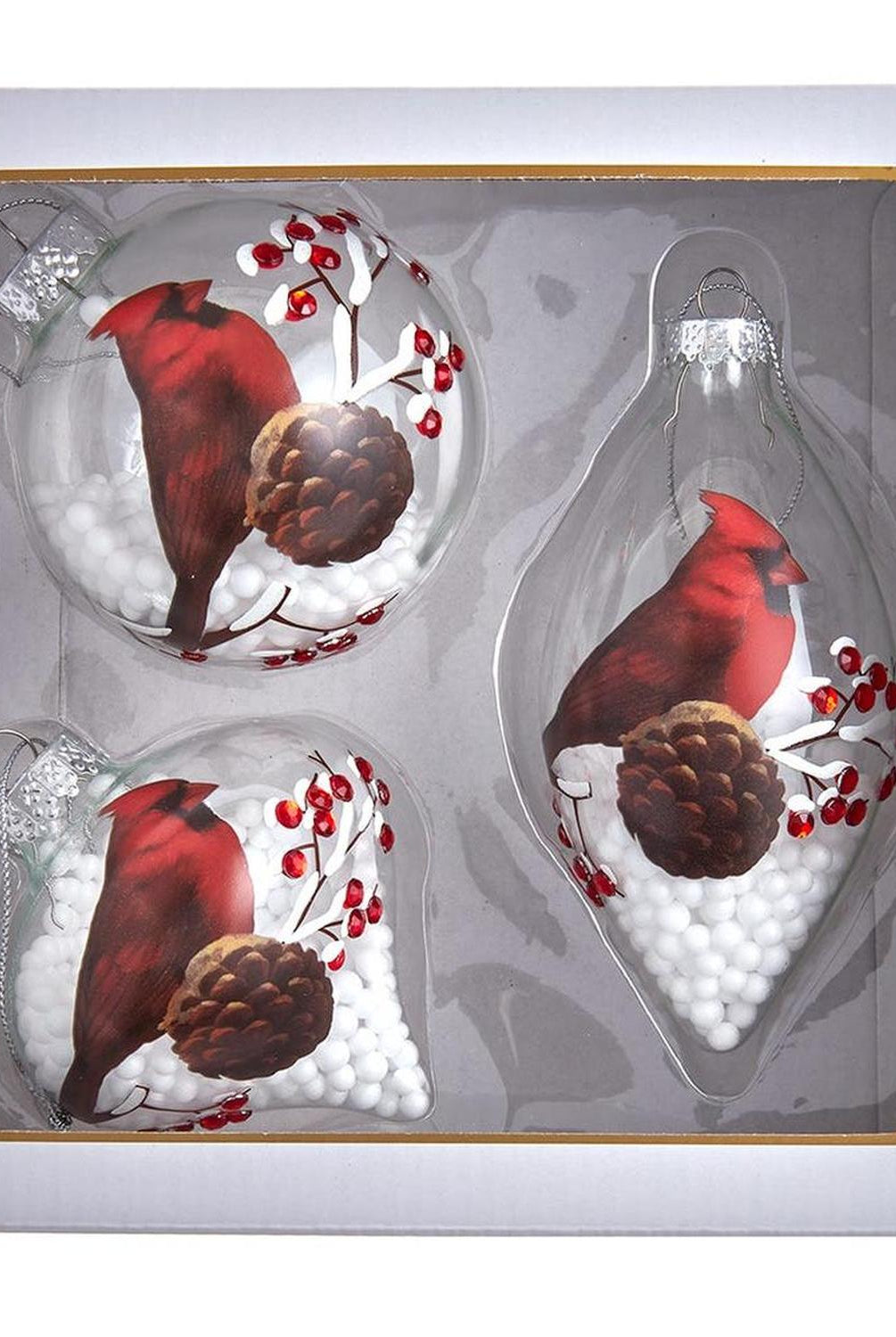 Kurt Adler 80MM Glass Cardinal Ornaments, 3-Piece Set