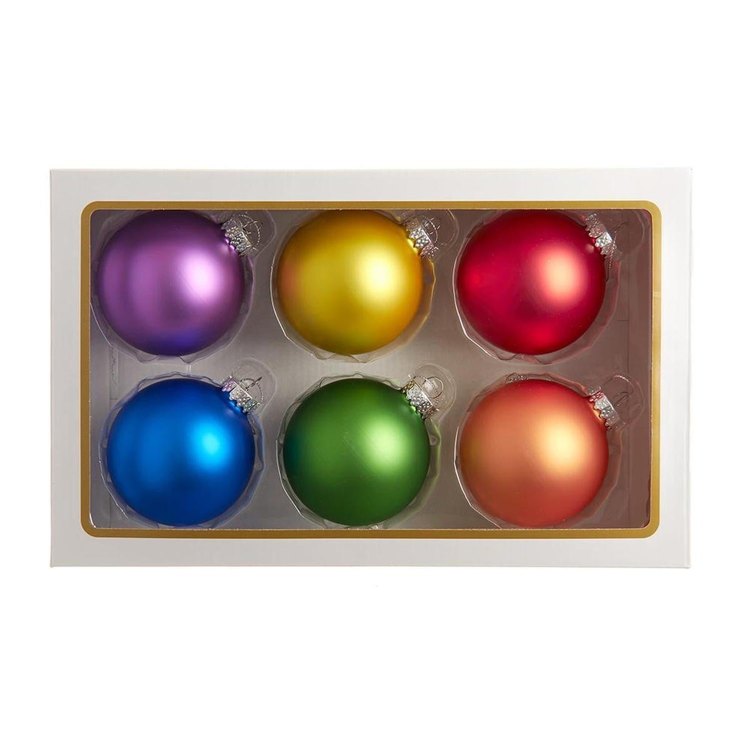 Kurt Adler 80MM Glass Matte Rainbow Ornaments (6 Pieces)