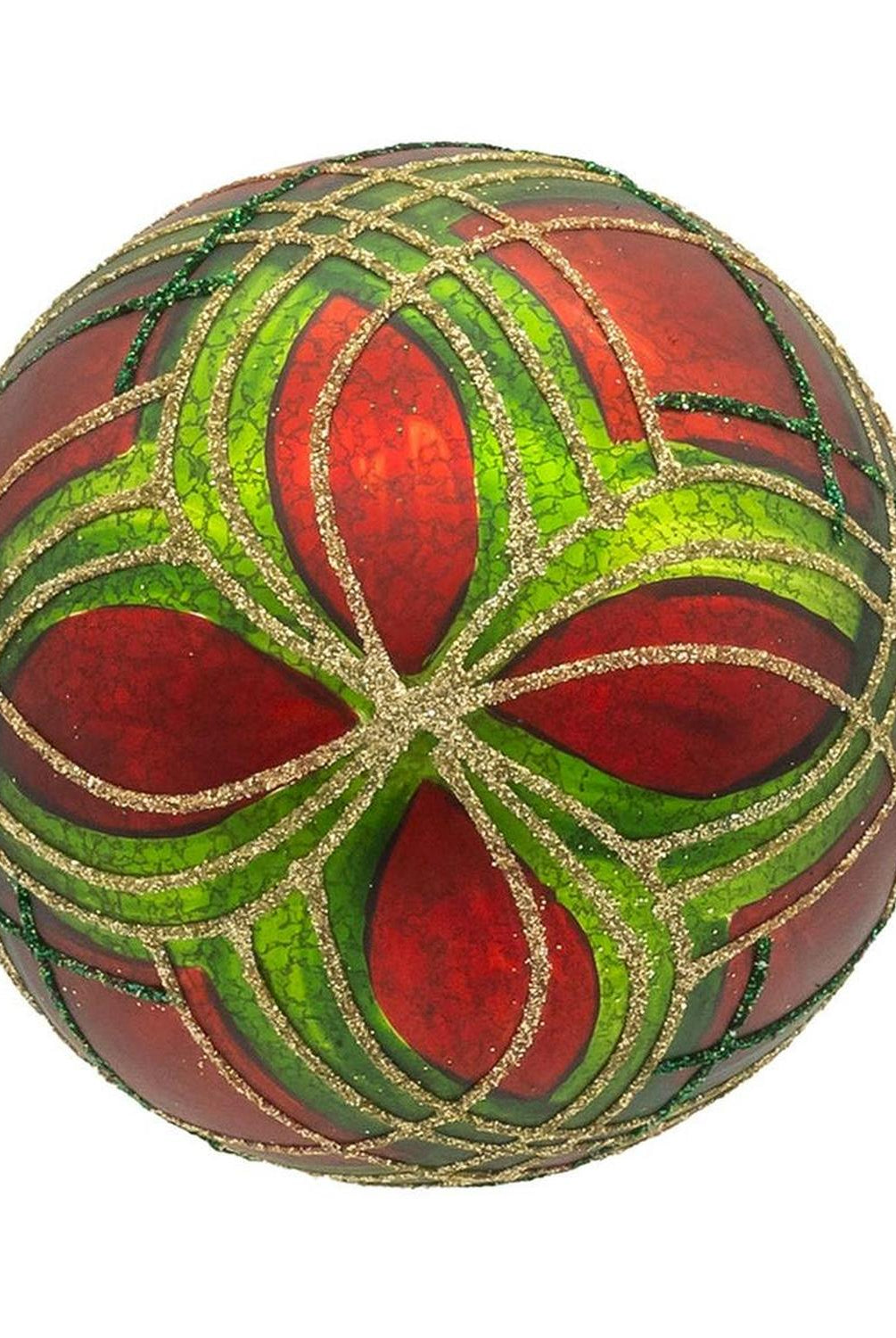 Kurt Adler 80MM Glass Matte Red and Green Striped Ball Ornaments, 6-Piece Set