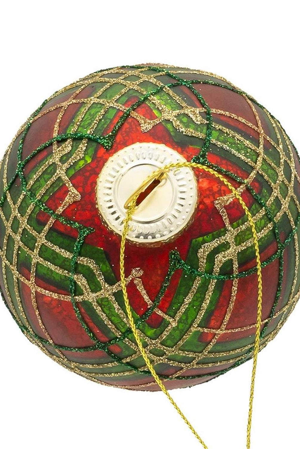 Kurt Adler 80MM Glass Matte Red and Green Striped Ball Ornaments, 6-Piece Set