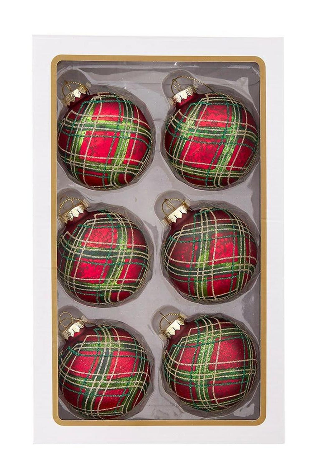 Kurt Adler 80MM Glass Matte Red and Green Striped Ball Ornaments, 6-Piece Set
