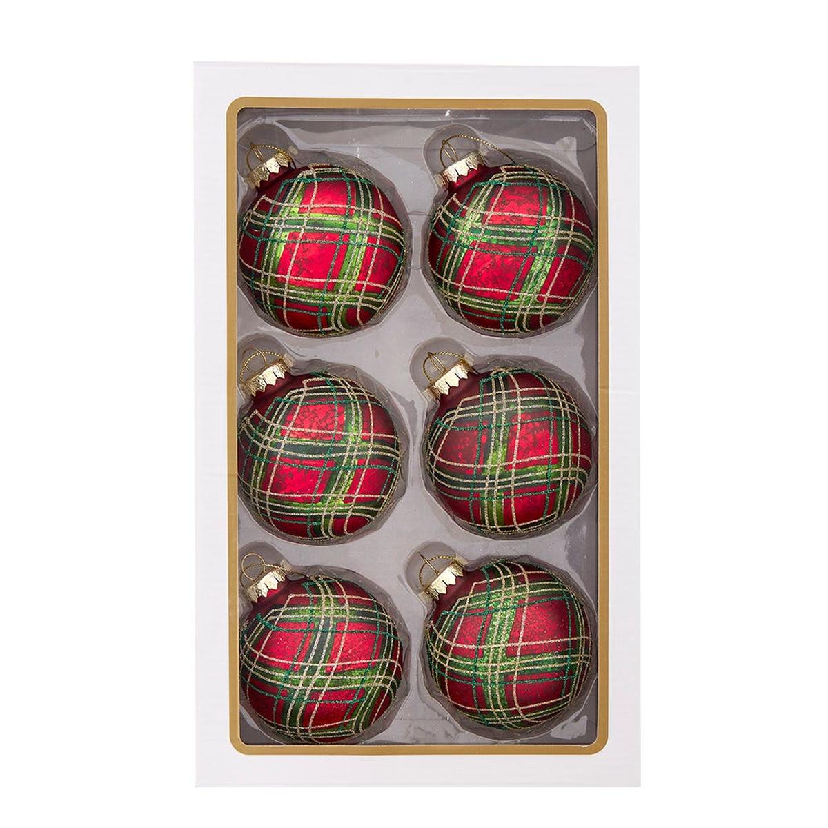 Shop For Kurt Adler 80MM Glass Matte Red and Green Striped Ball Ornaments, 6 - Piece Set