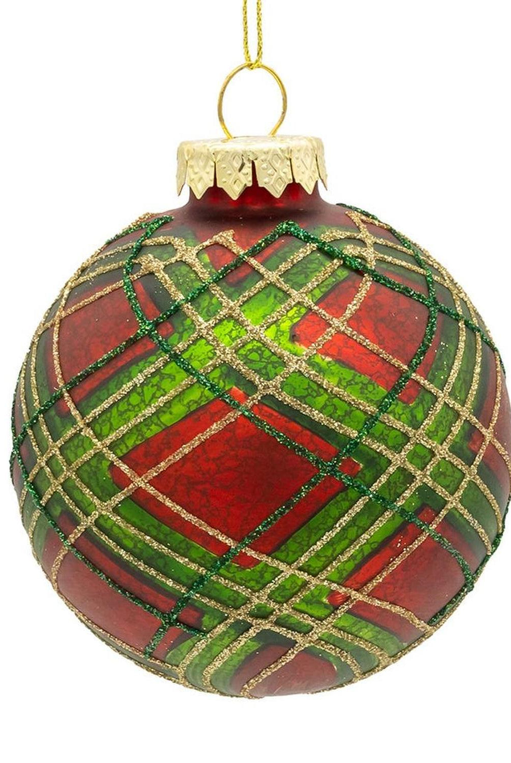 Kurt Adler 80MM Glass Matte Red and Green Striped Ball Ornaments, 6-Piece Set