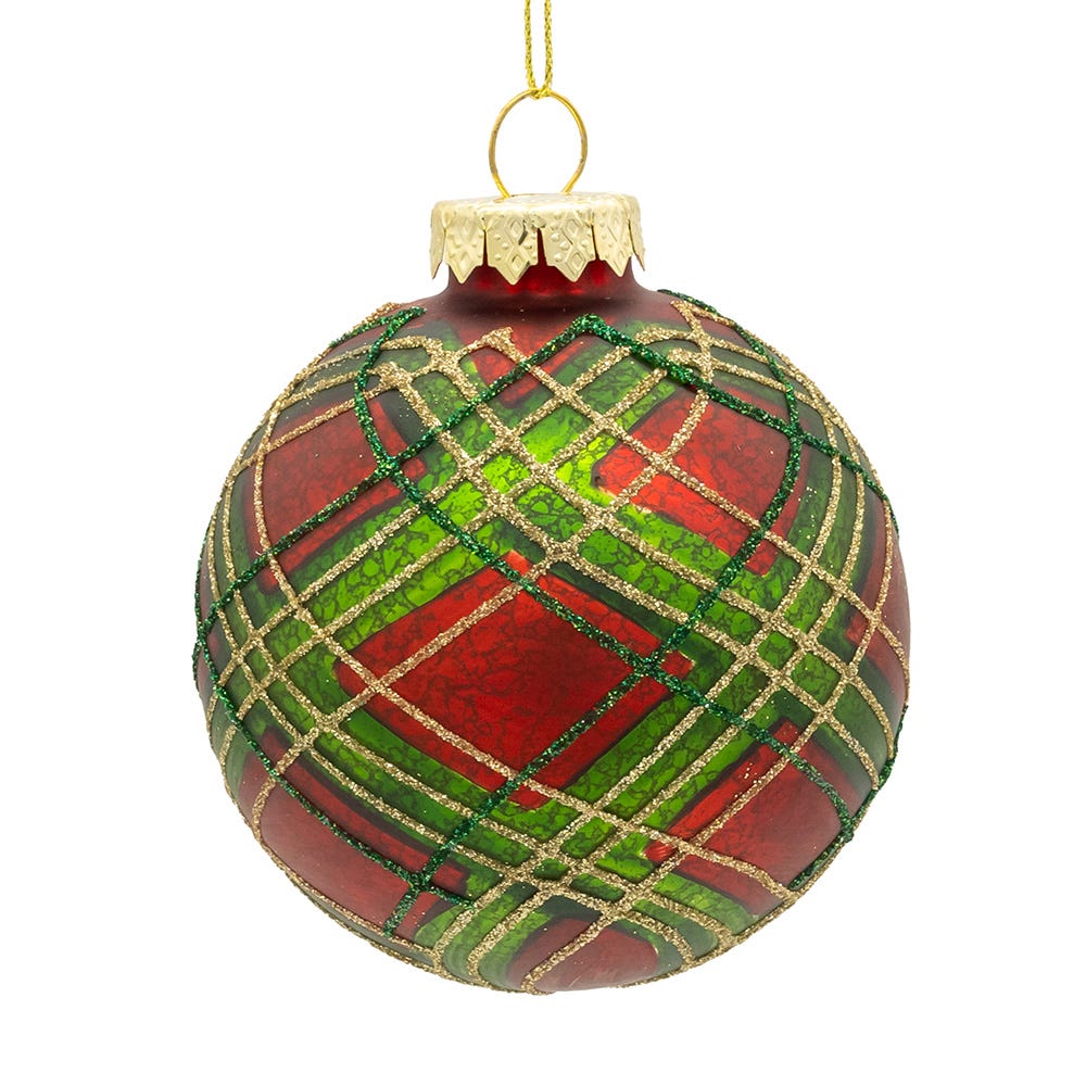 Shop For Kurt Adler 80MM Glass Matte Red and Green Striped Ball Ornaments, 6 - Piece Set