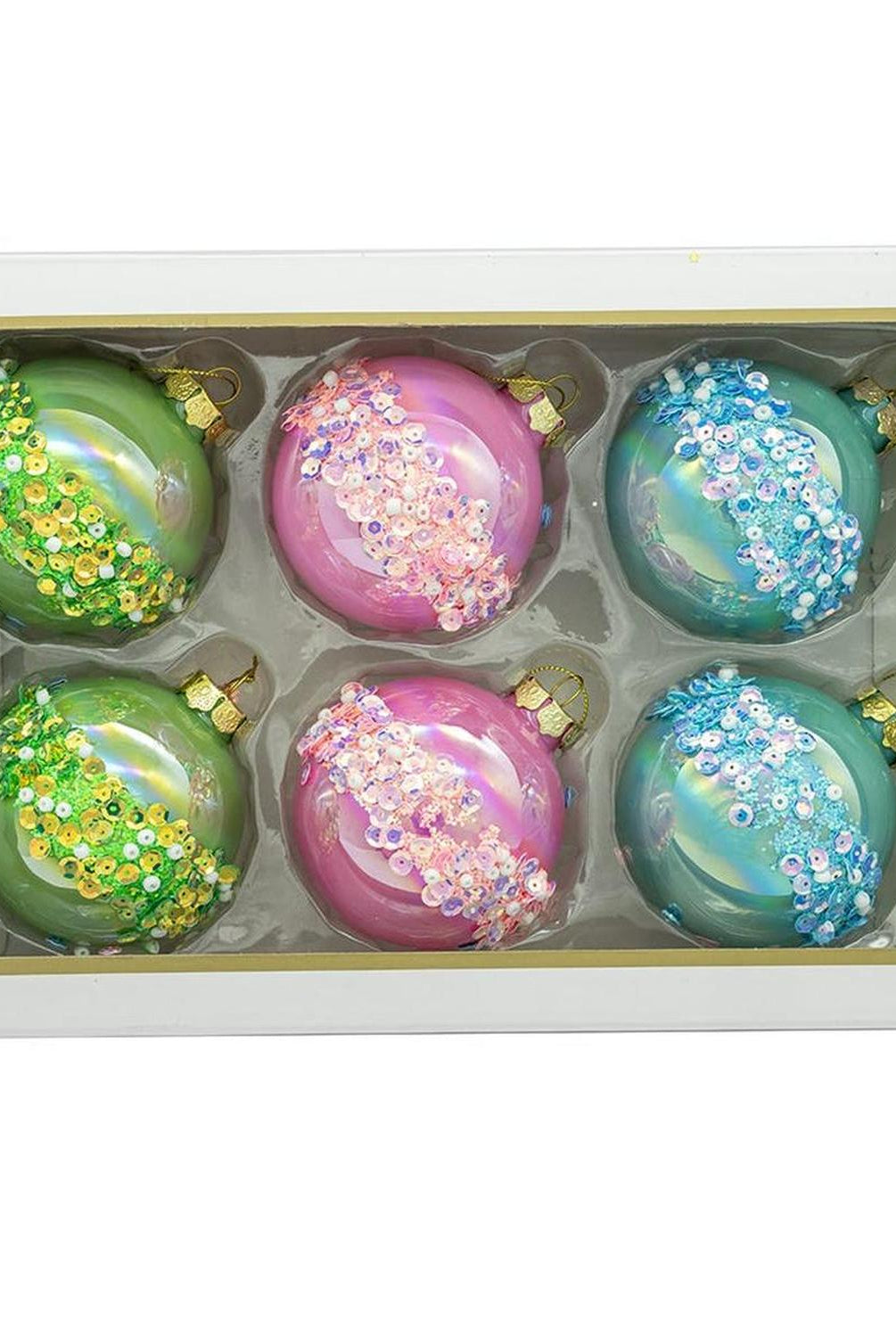 Kurt Adler 80MM Glass Pink, Blue and Green Glittered Ball Ornaments, 6-Piece Box