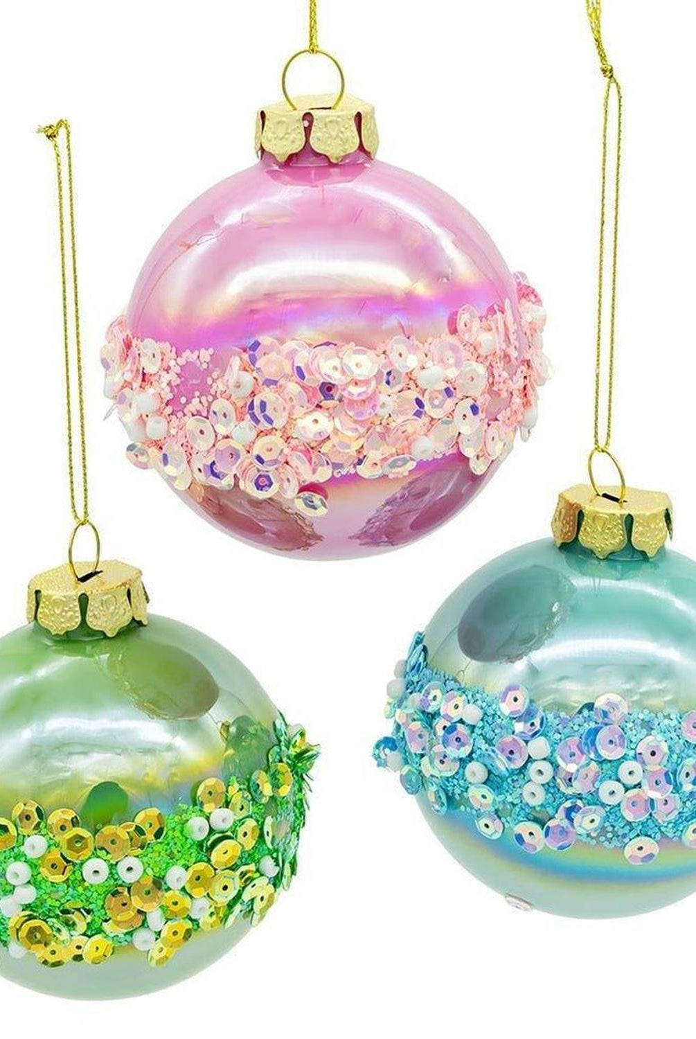 Kurt Adler 80MM Glass Pink, Blue and Green Glittered Ball Ornaments, 6-Piece Box