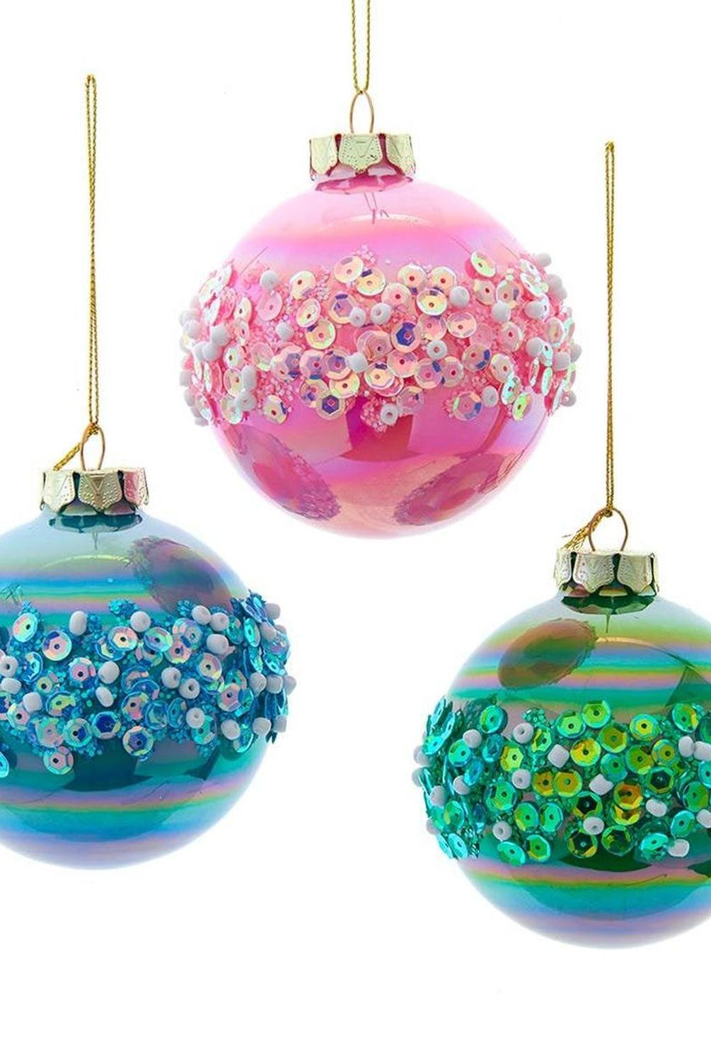 Kurt Adler 80MM Glass Pink, Blue and Green Glittered Ball Ornaments, 6-Piece Box