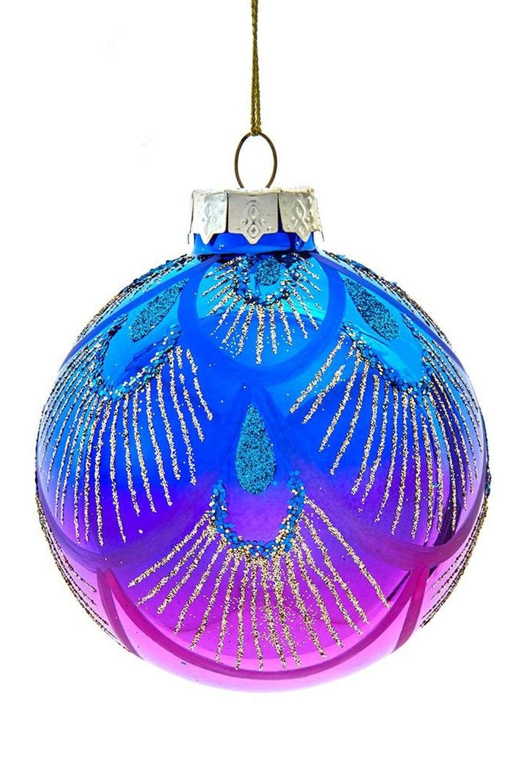 Kurt Adler 80MM Glass Purple and Blue Peacock Ball Ornaments, (Set of 6)