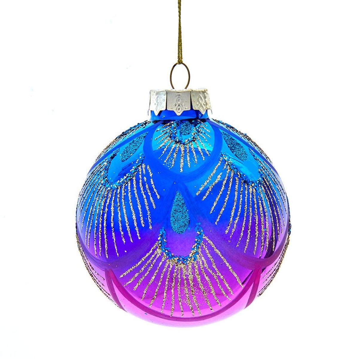 Shop For Kurt Adler 80MM Glass Purple and Blue Peacock Ball Ornaments, (Set of 6)