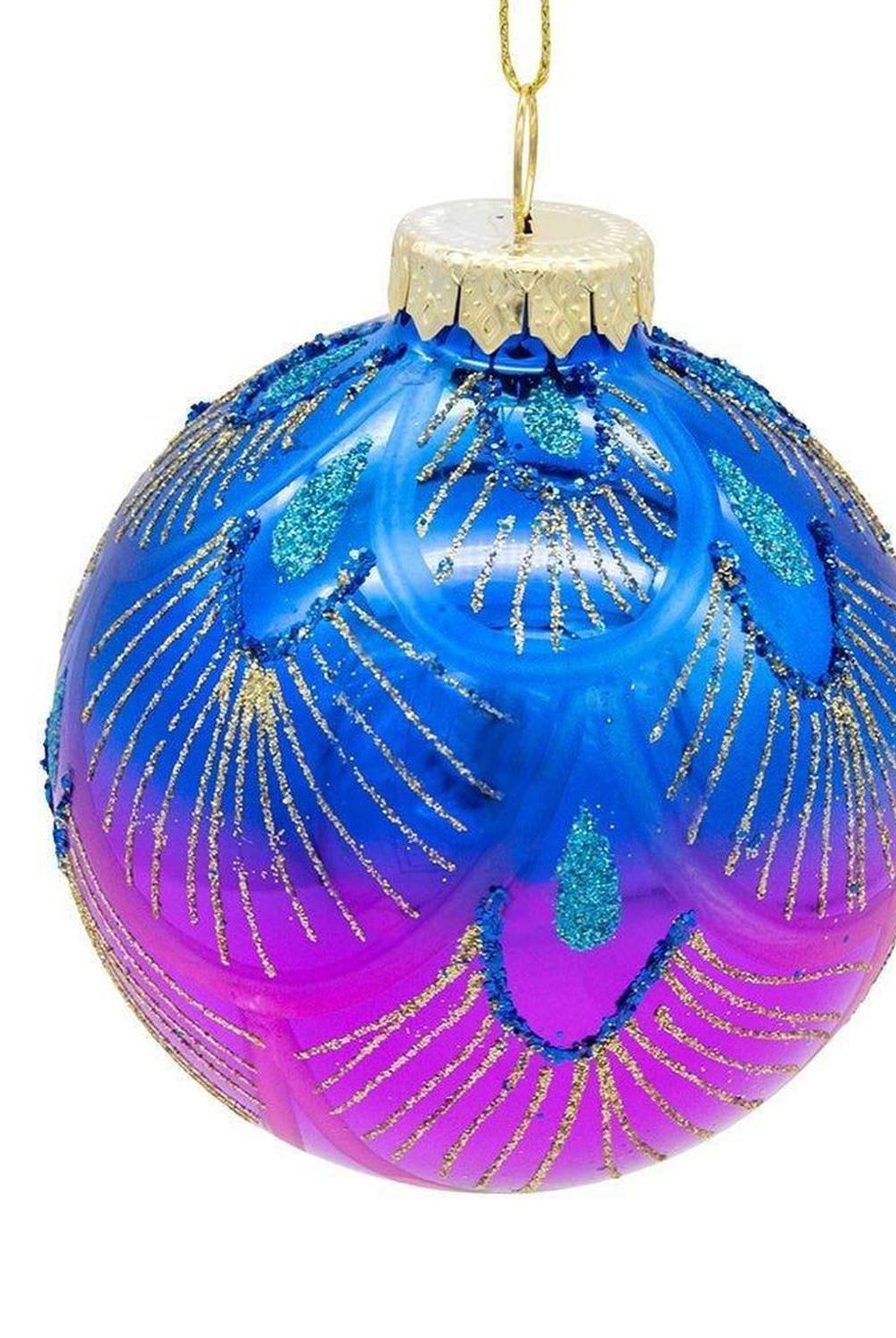 Kurt Adler 80MM Glass Purple and Blue Peacock Ball Ornaments, (Set of 6)