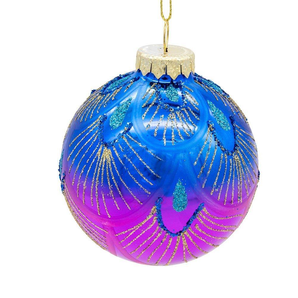 Shop For Kurt Adler 80MM Glass Purple and Blue Peacock Ball Ornaments, (Set of 6)