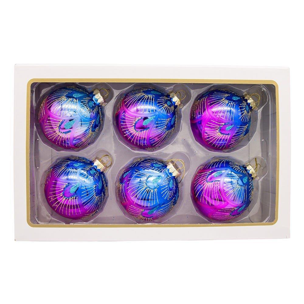 Shop For Kurt Adler 80MM Glass Purple and Blue Peacock Ball Ornaments, (Set of 6)