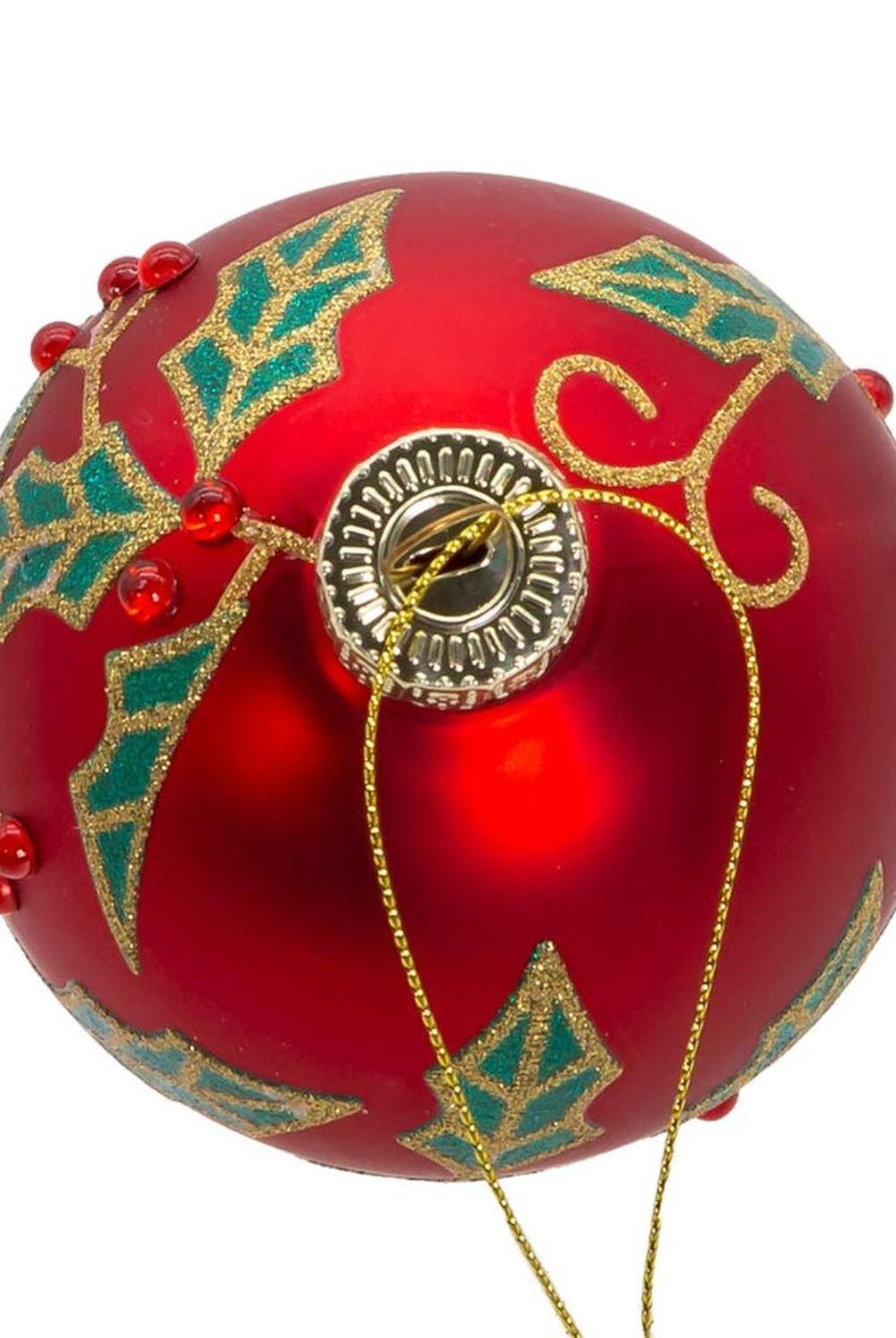 Kurt Adler 80MM Glass Red Berry and Holly Leaves Ornaments (6 Piece)