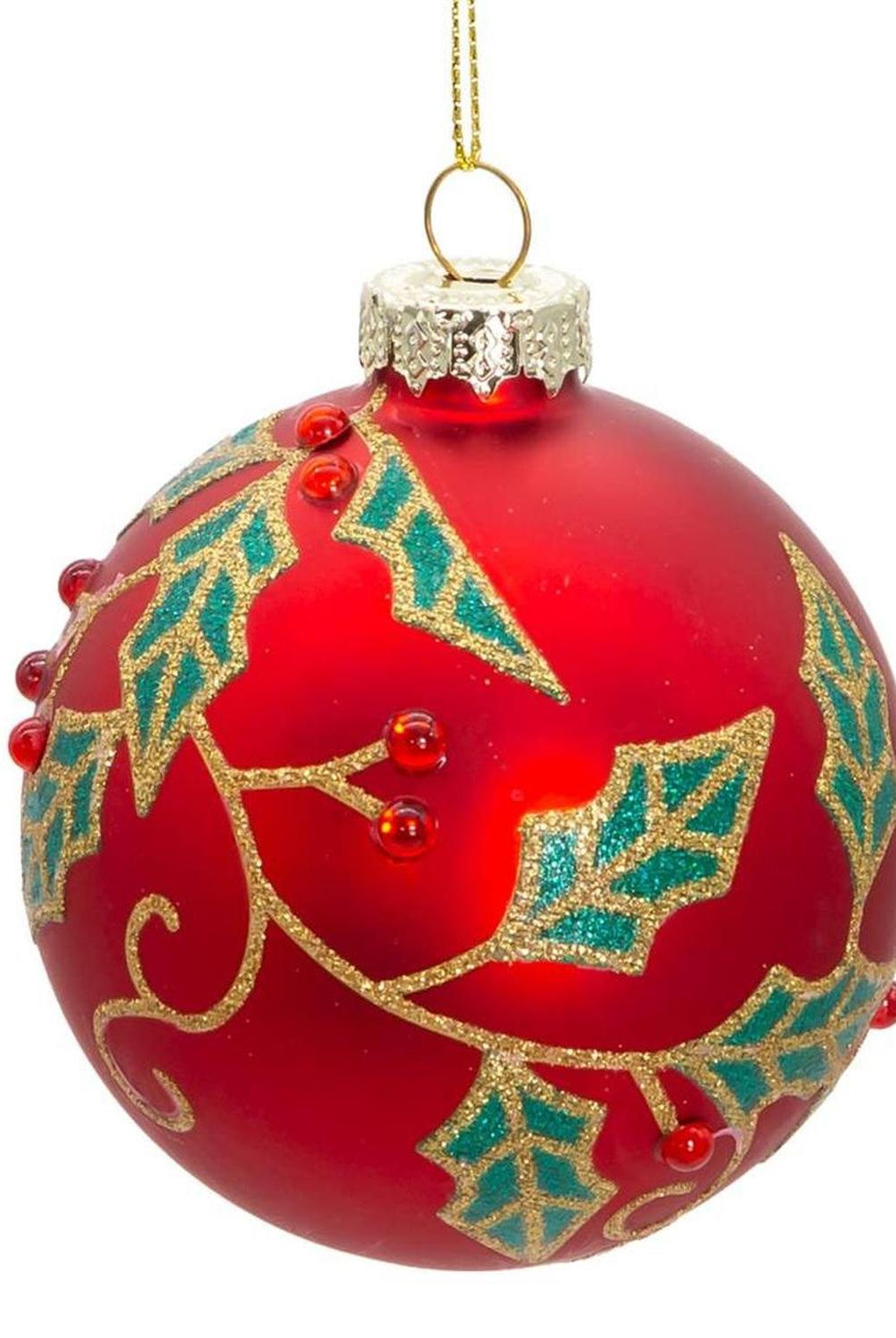 Kurt Adler 80MM Glass Red Berry and Holly Leaves Ornaments (6 Piece)
