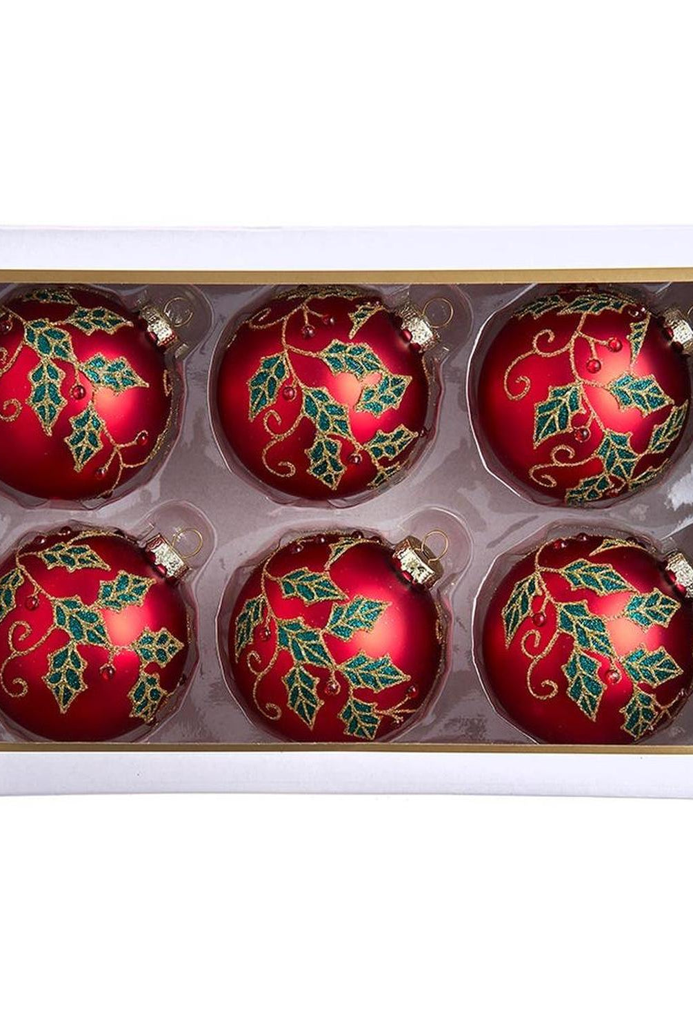 Kurt Adler 80MM Glass Red Berry and Holly Leaves Ornaments (6 Piece)