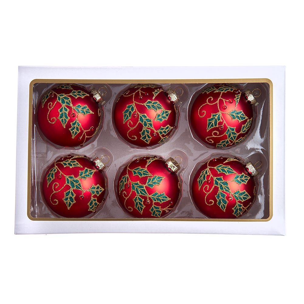 Shop For Kurt Adler 80MM Glass Red Berry and Holly Leaves Ornaments (6 Piece)