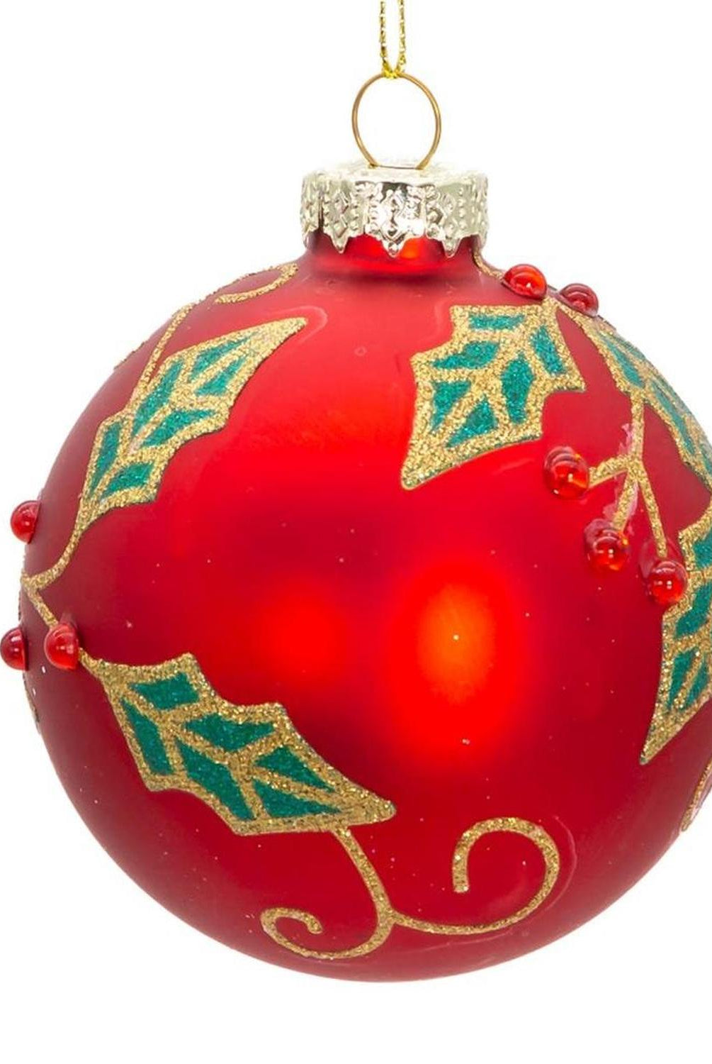 Kurt Adler 80MM Glass Red Berry and Holly Leaves Ornaments (6 Piece)