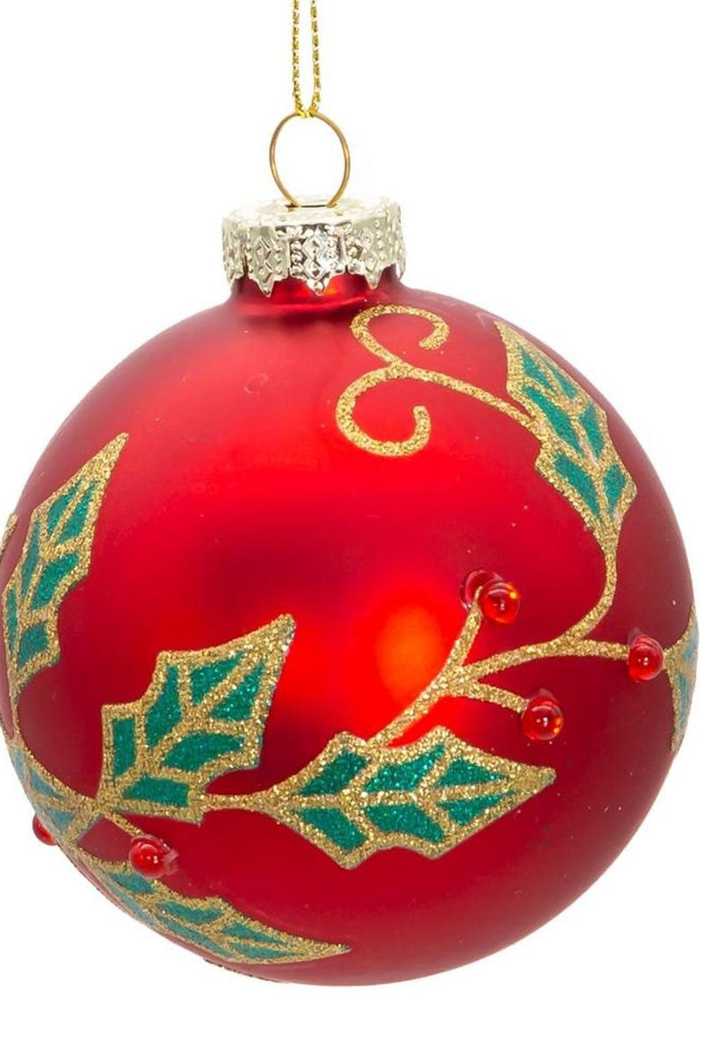 Kurt Adler 80MM Glass Red Berry and Holly Leaves Ornaments (6 Piece)