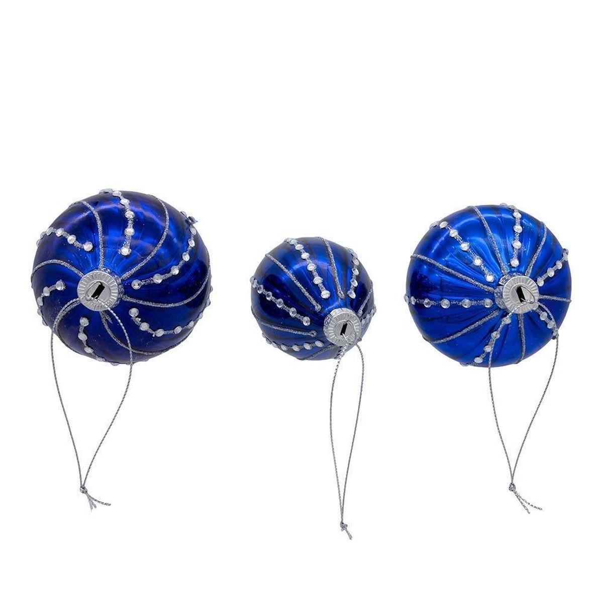 Shop For Kurt Adler 80MM Glass Shiny Blue Gemmed Ornaments, (Set of 3)