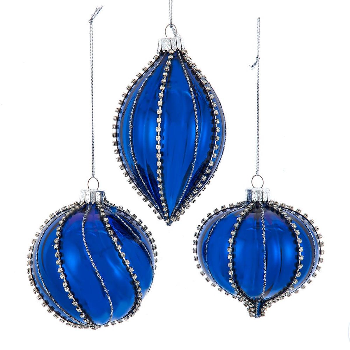 Shop For Kurt Adler 80MM Glass Shiny Blue Gemmed Ornaments, (Set of 3)
