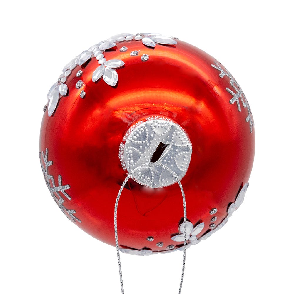 Shop For Kurt Adler 80MM Glass Shiny Red With Silver Snowflake Ball (Set of 6)