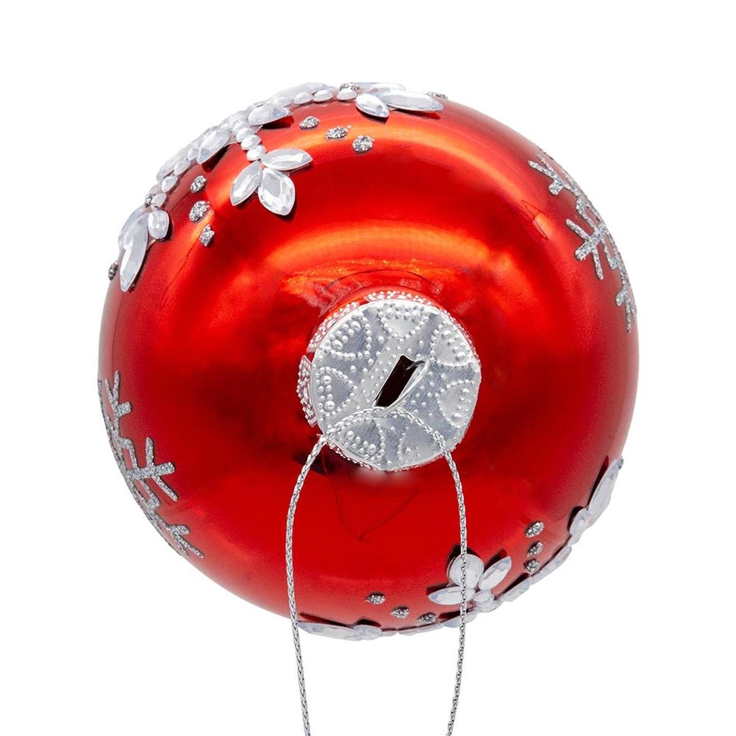 Shop For Kurt Adler 80MM Glass Shiny Red With Silver Snowflake Ball (Set of 6)