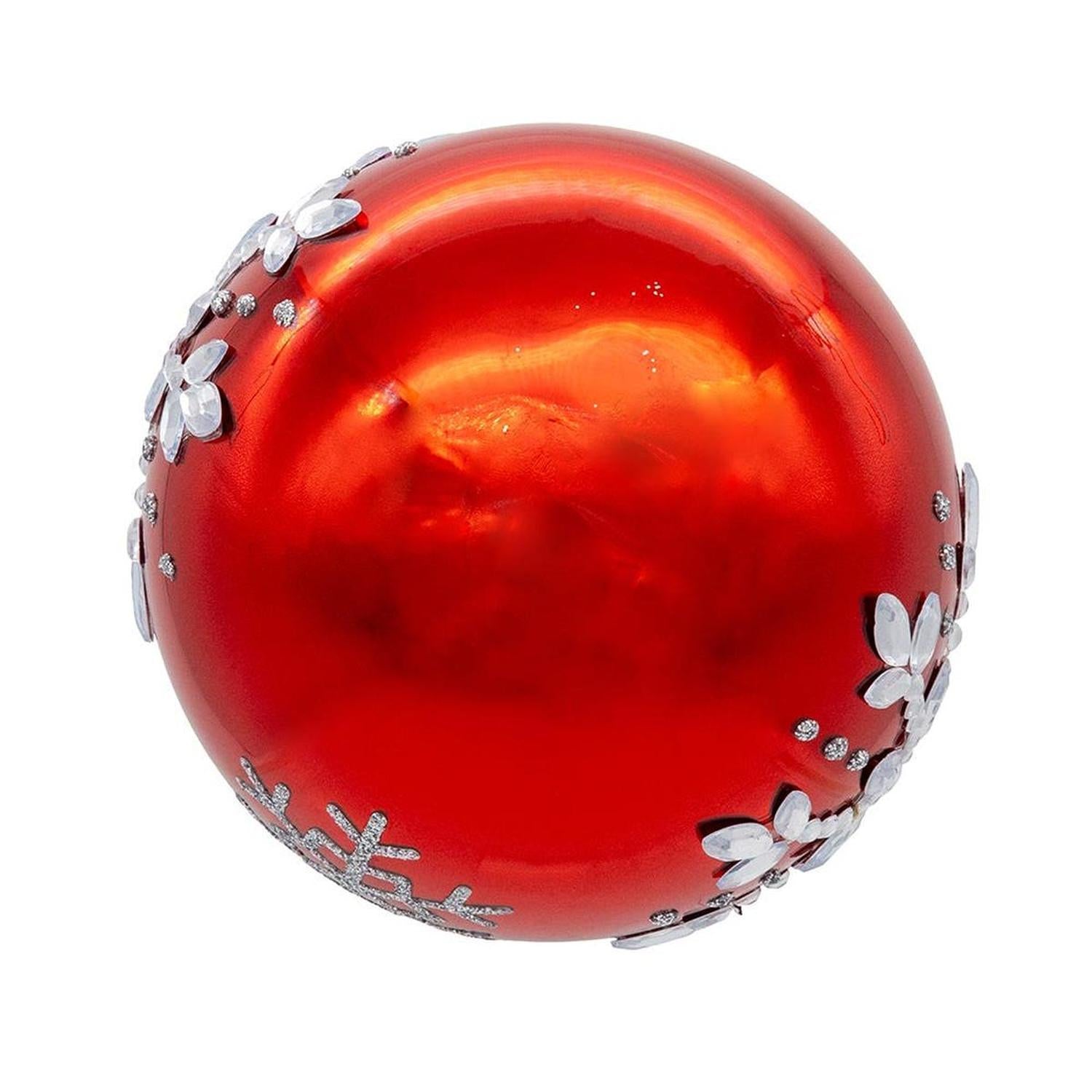 Shop For Kurt Adler 80MM Glass Shiny Red With Silver Snowflake Ball (Set of 6)