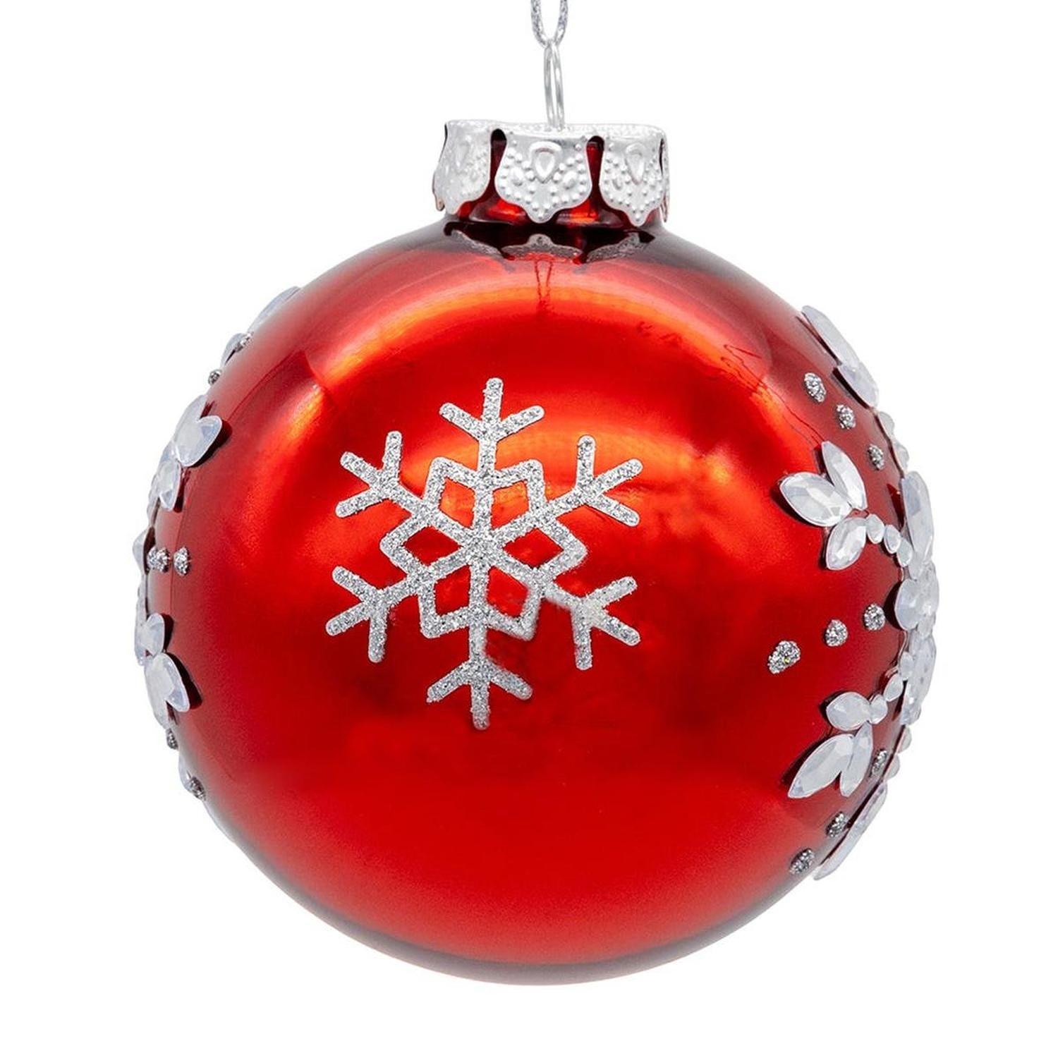 Shop For Kurt Adler 80MM Glass Shiny Red With Silver Snowflake Ball (Set of 6)