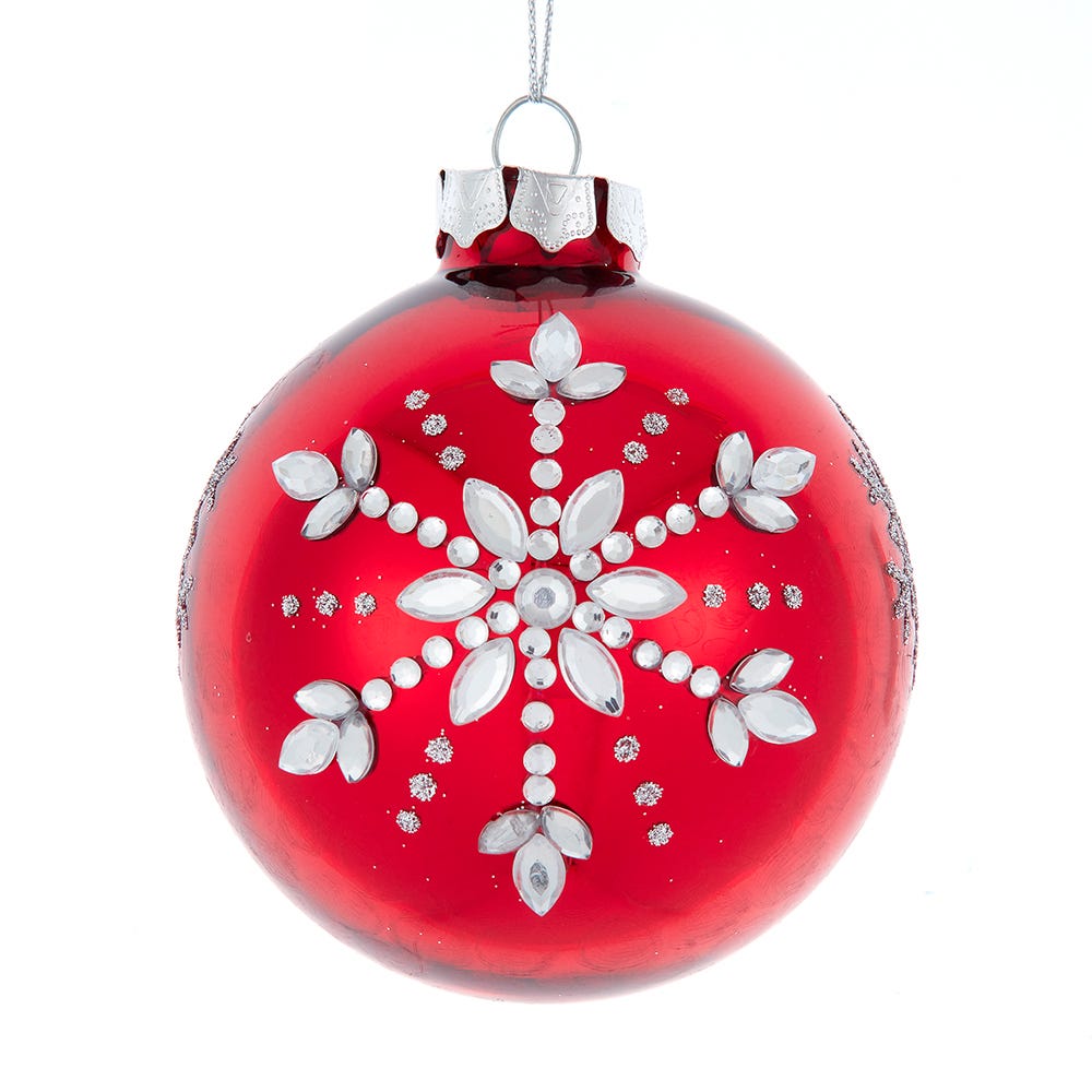 Shop For Kurt Adler 80MM Glass Shiny Red With Silver Snowflake Ball (Set of 6)