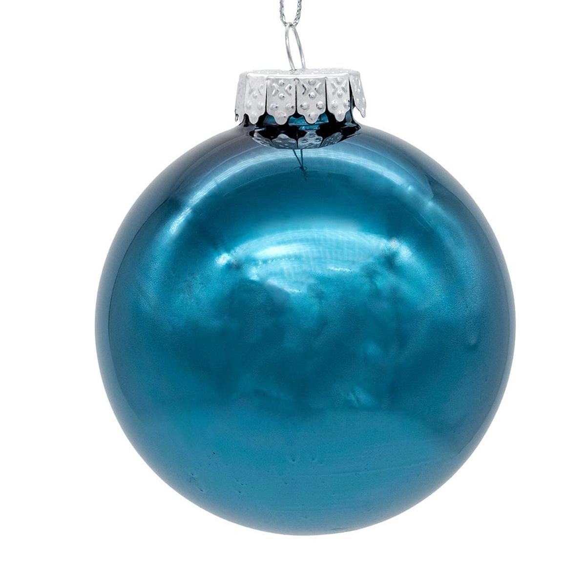 Shop For Kurt Adler 80MM Glass Shiny Teal Ball Ornaments, (Set of 6)