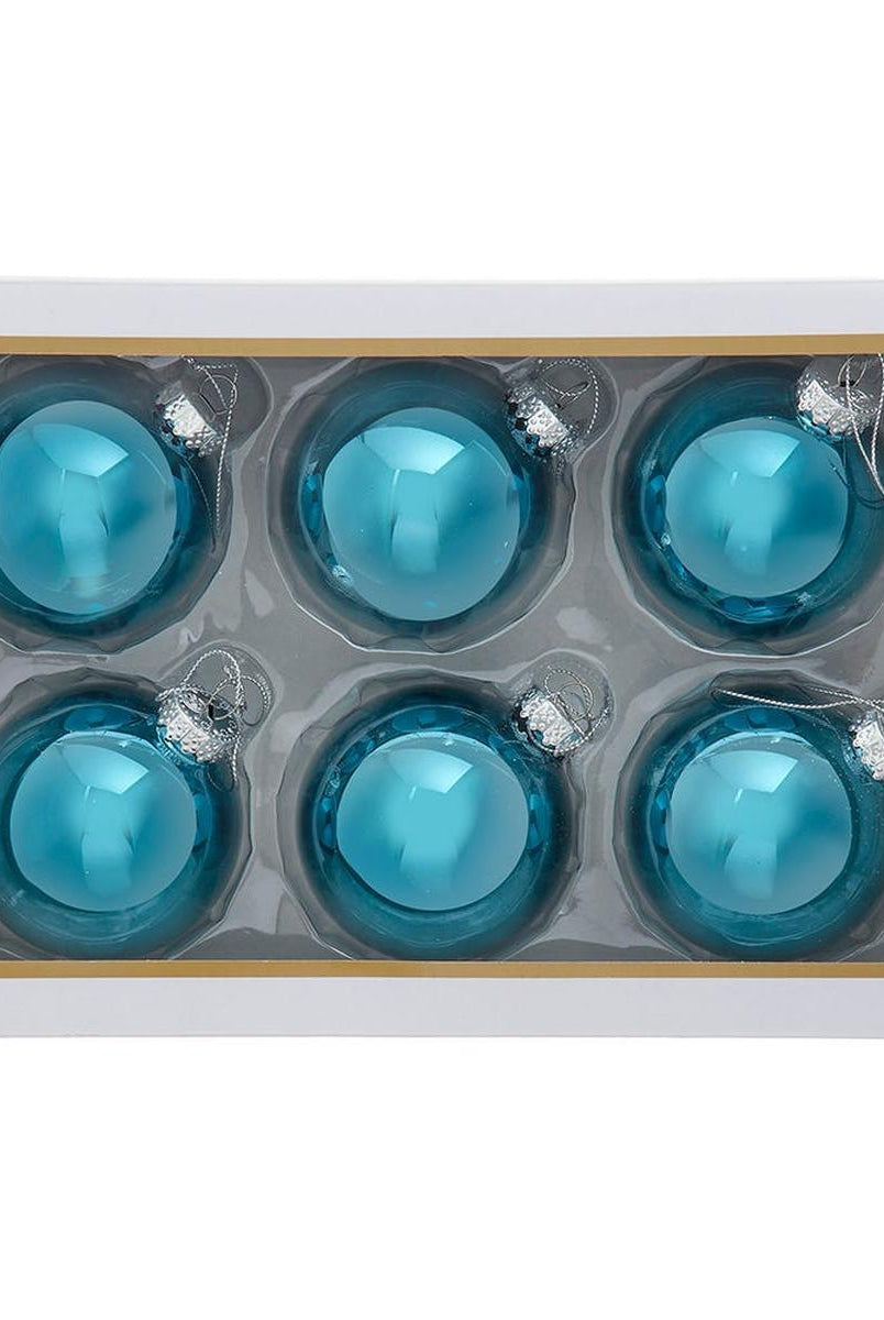 Shop For Kurt Adler 80MM Glass Shiny Teal Ball Ornaments, (Set of 6)