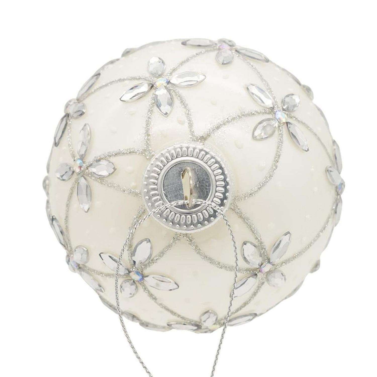 Kurt Adler 80MM Glass Silver Jeweled Ball Ornaments, 6-Piece Box